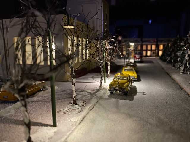 Customer lit a snow covered road scene on their railroad layout