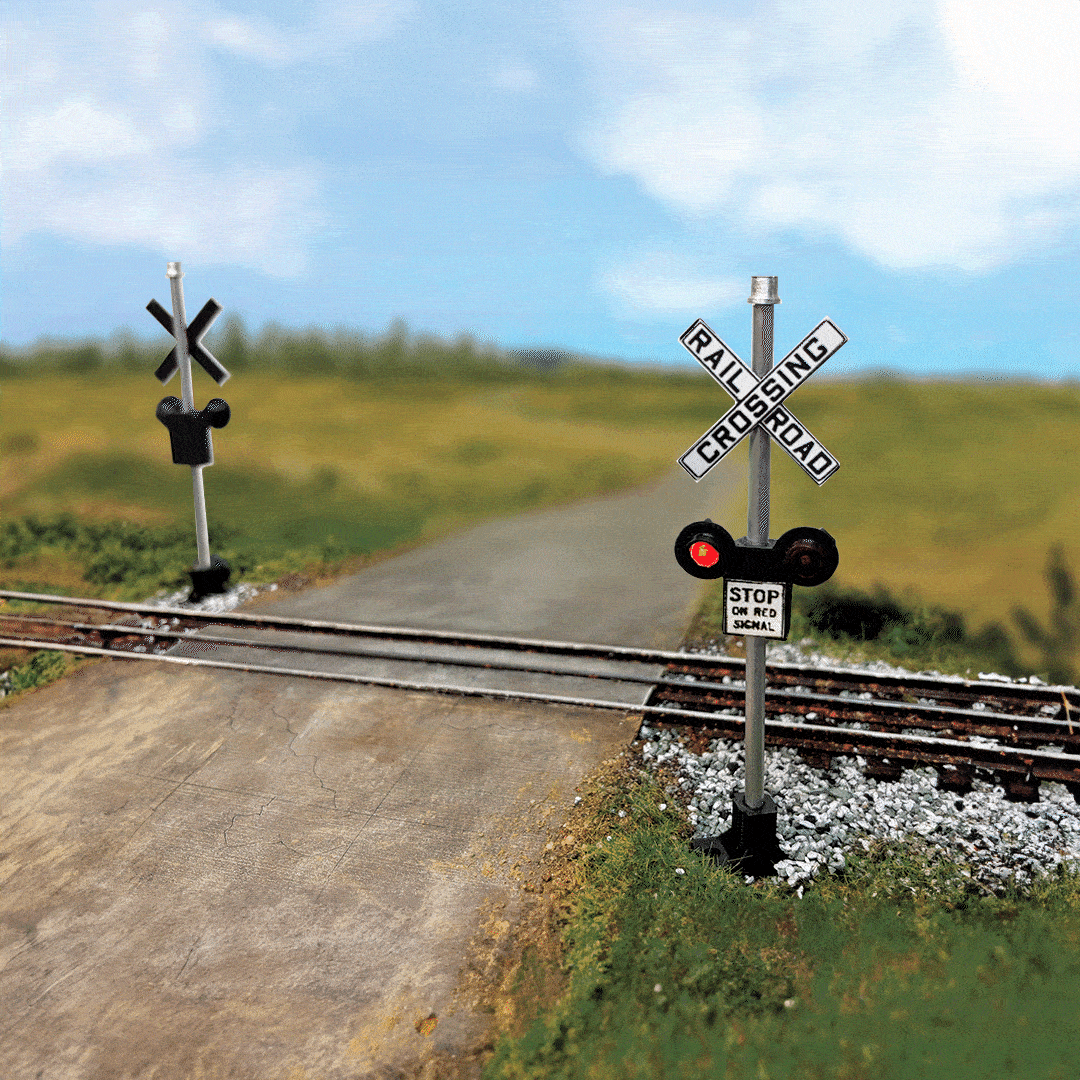 O Gauge 3 Rail Integrated Railroad Crossing Kit For Model Train Layouts o-gauge-3-rail-integrated-railroad-crossing-kit-for-model-train-layouts