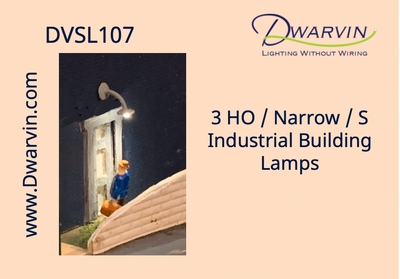 Industrial building lamps ideal for over the door lights on a train layout