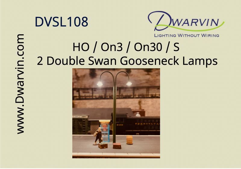 2 HO / On3 / On30 / S scale Double Swan / Goose Neck Lamps (DVSL108)