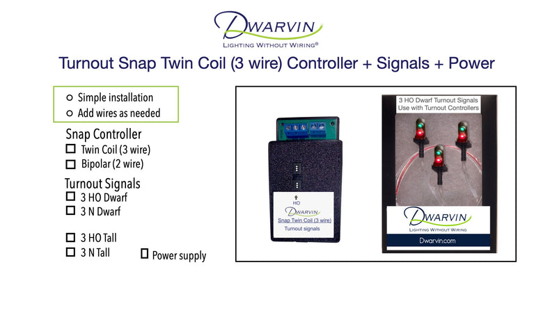 N Turnout Signals kit - Snap Twin Coil 3 Wire Kit - Dwarf Signals