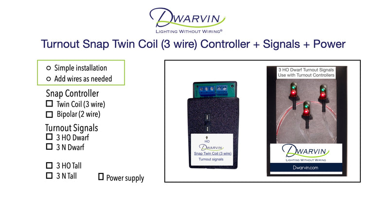 HO Turnout Signals kit - Snap Twin Coil 3 Wire Kit - Dwarf / TallSignals